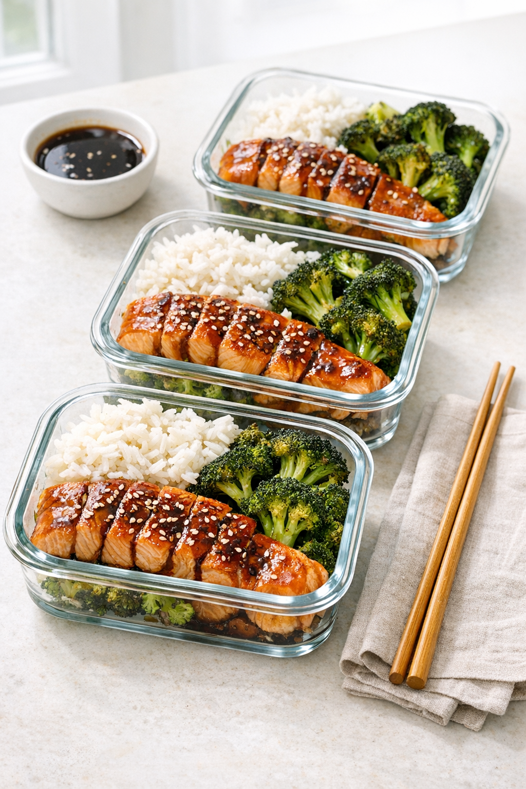 Baked Teriyaki Salmon with Roasted Broccoli & Rice