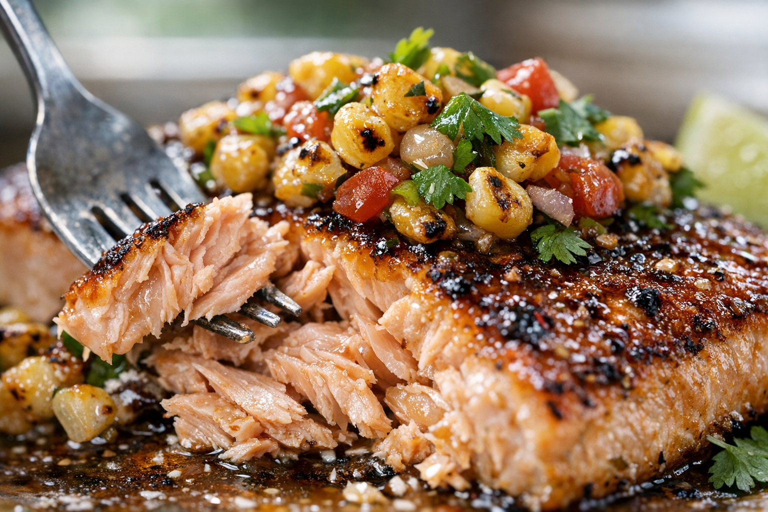 Chili Lime Baked Salmon with Roasted Corn Salsa