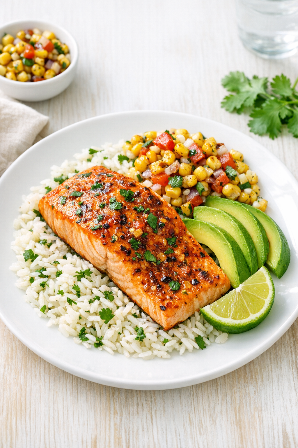 Chili Lime Baked Salmon with Roasted Corn Salsa