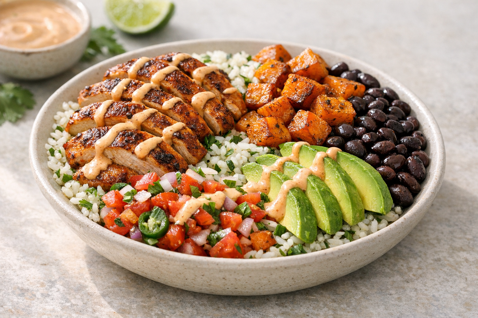Chipotle Chicken & Sweet Potato Meal Prep Bowls