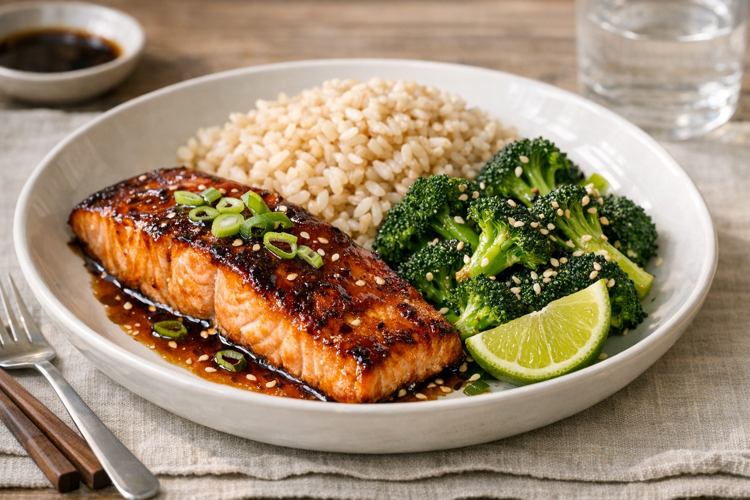 Miso-Roasted Salmon with Sesame Broccoli & Brown Rice