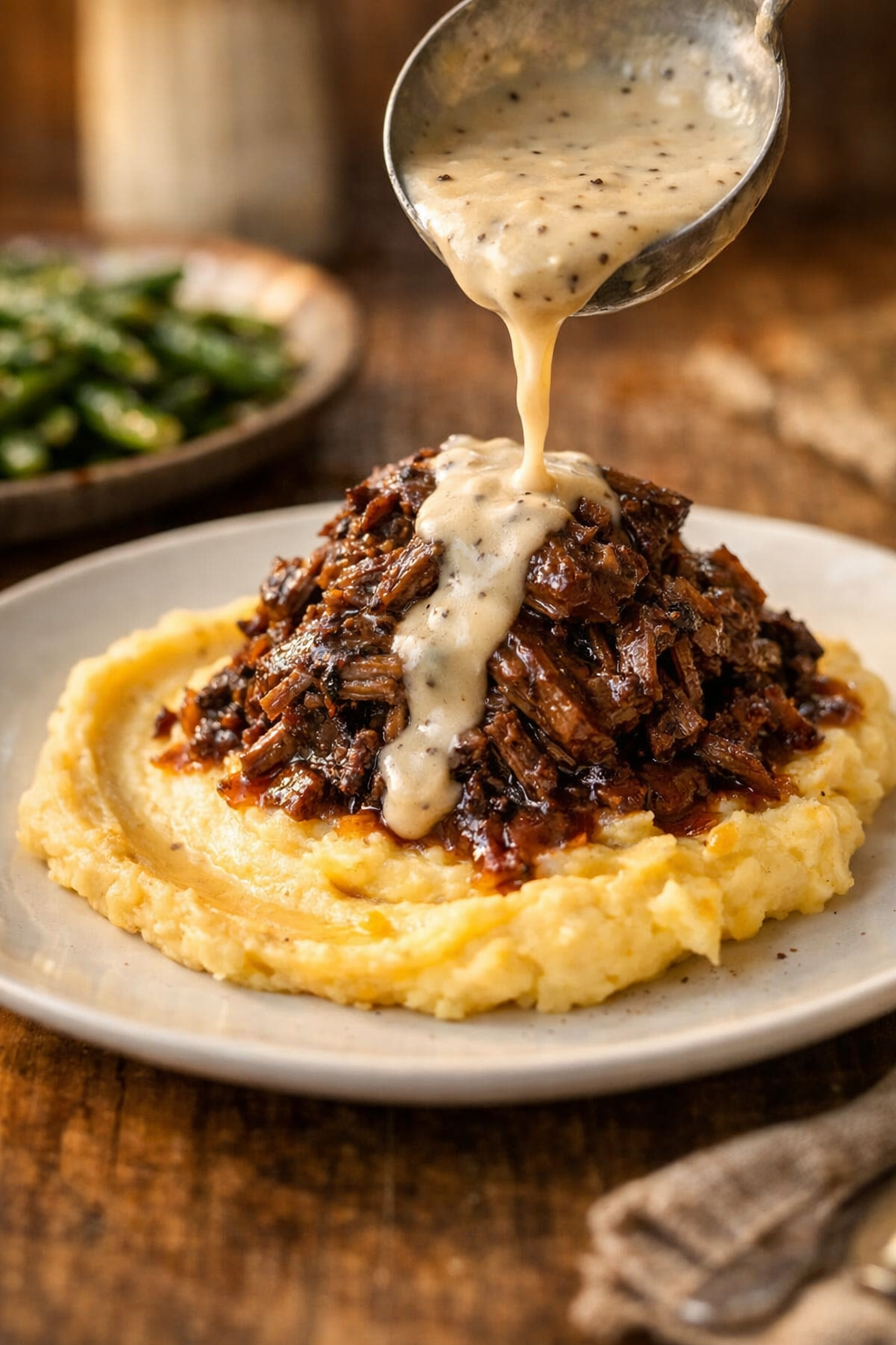 Smoky Braised Beef with Cheddar Mash & Gravy