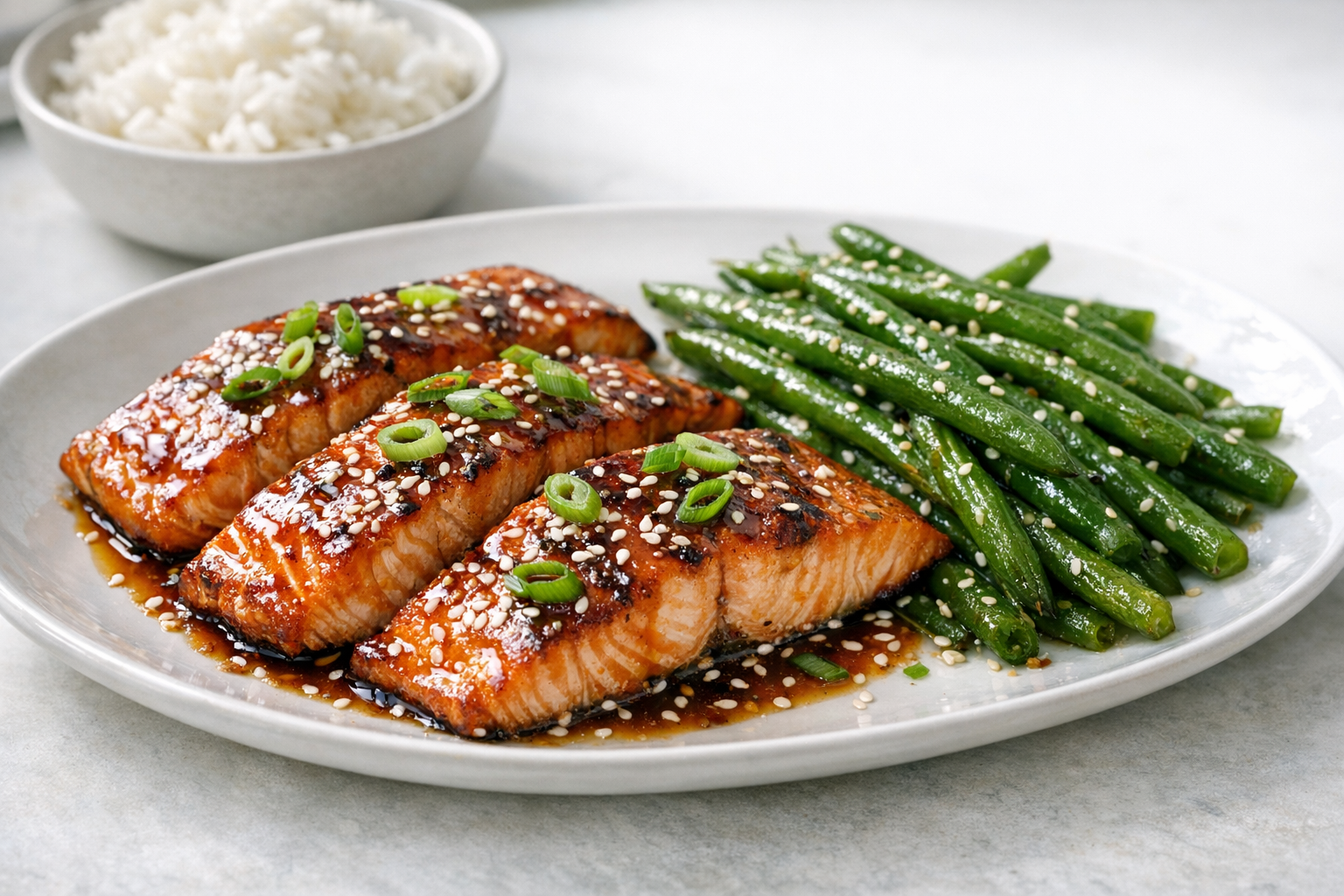 Baked Teriyaki Salmon with Sesame Green Beans