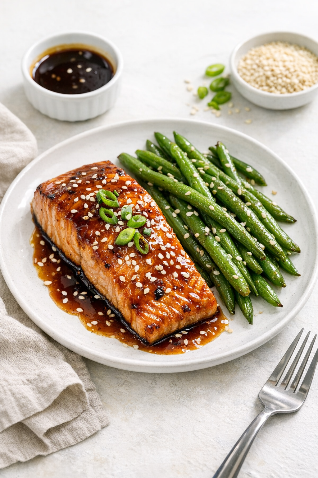 Baked Teriyaki Salmon with Sesame Green Beans