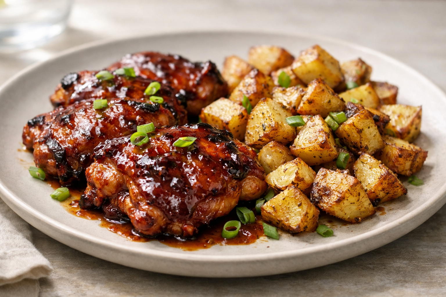 Oven-Baked BBQ Chicken Thighs with Roasted Potatoes