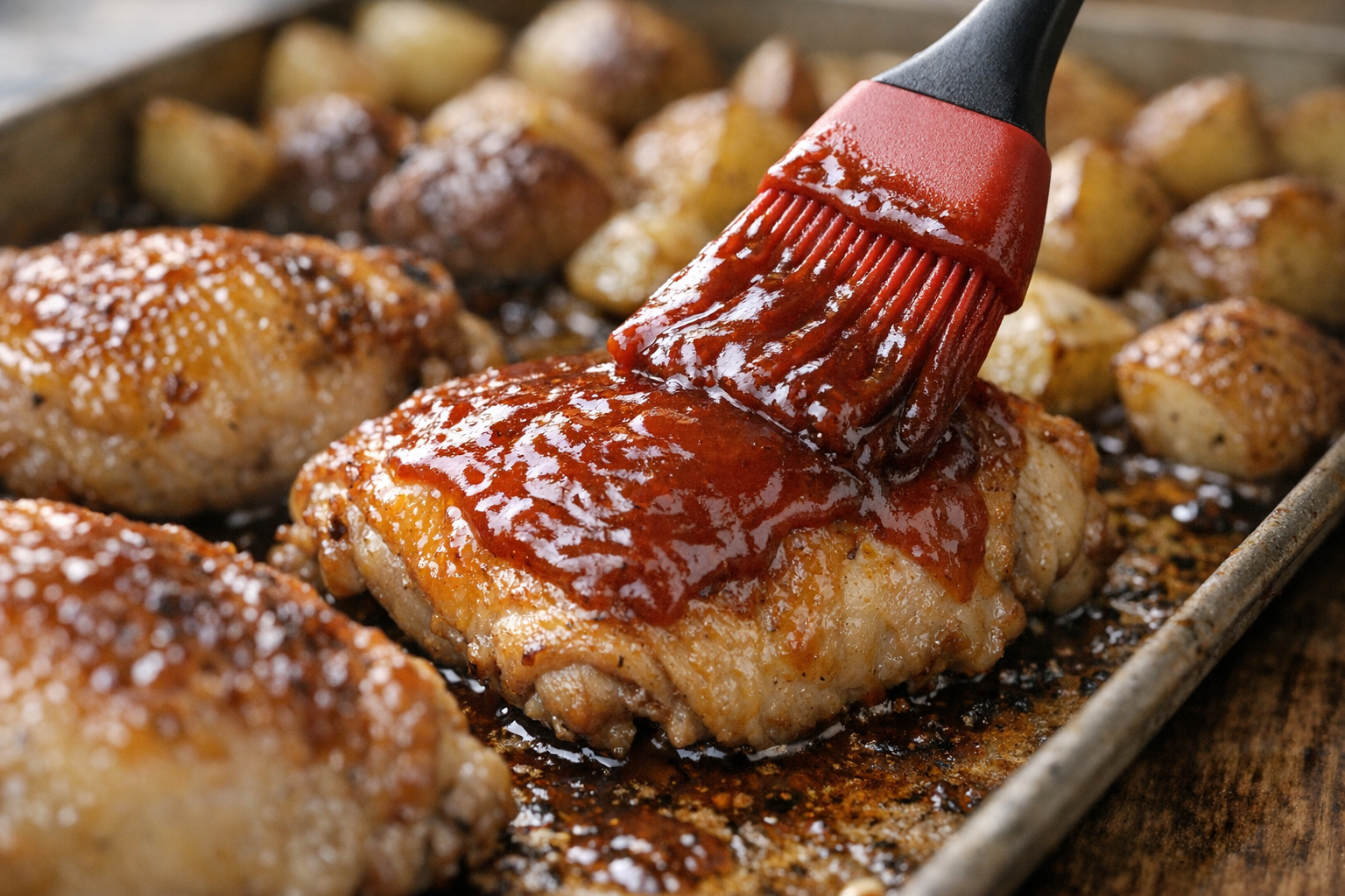 Oven-Baked BBQ Chicken Thighs with Roasted Potatoes