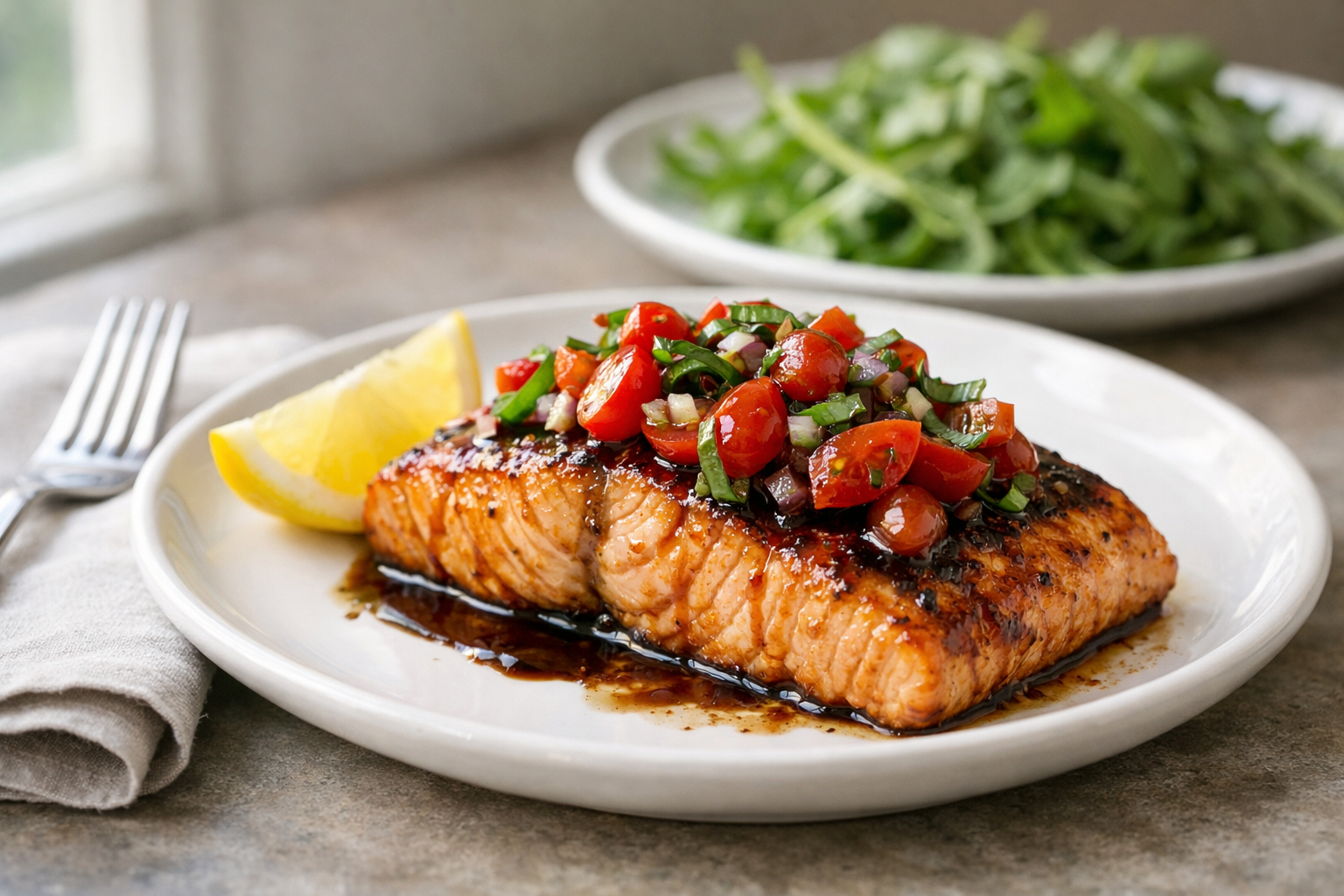 Balsamic Roasted Salmon with Tomato Basil Relish