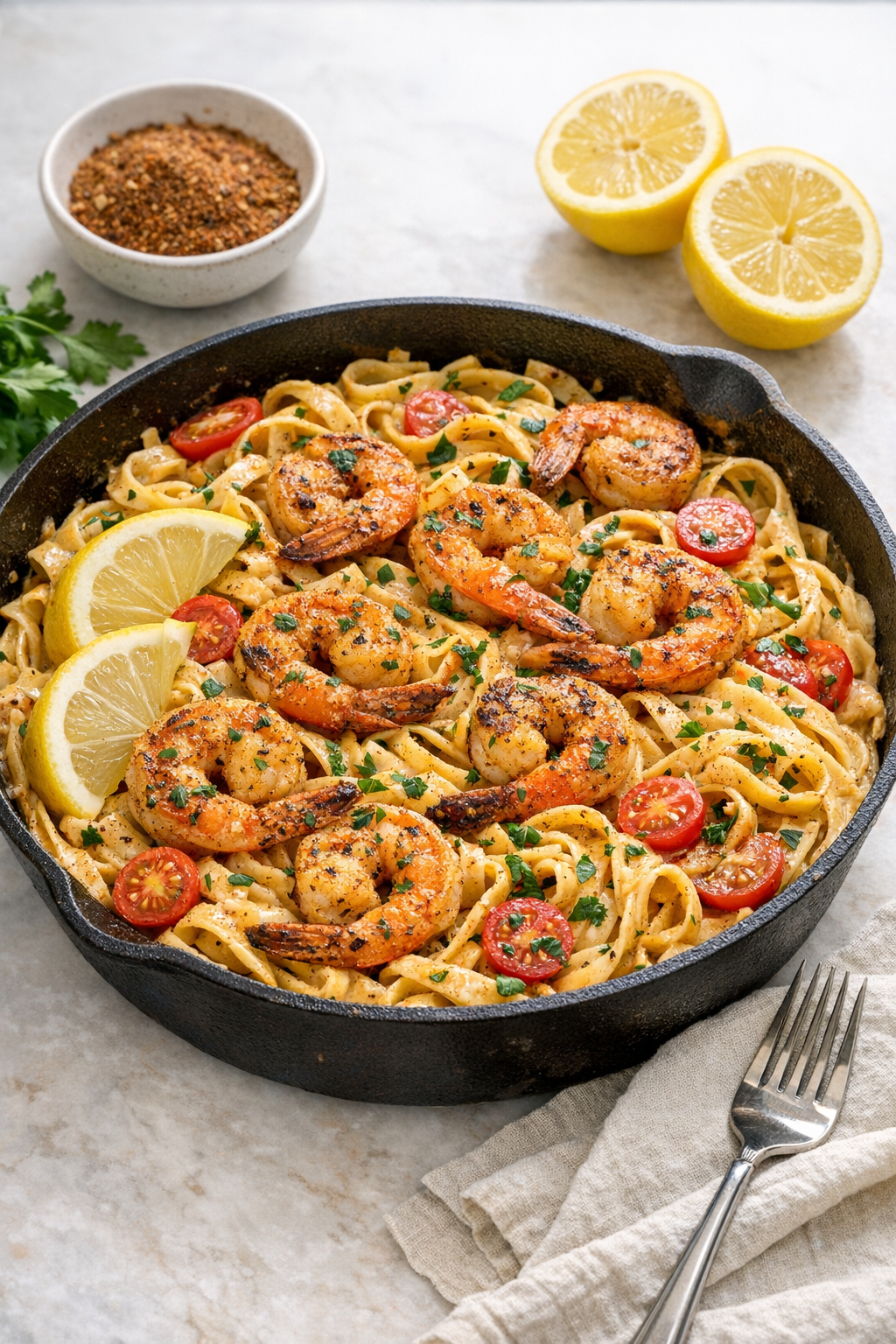 30-Minute Cajun Shrimp Pasta Skillet