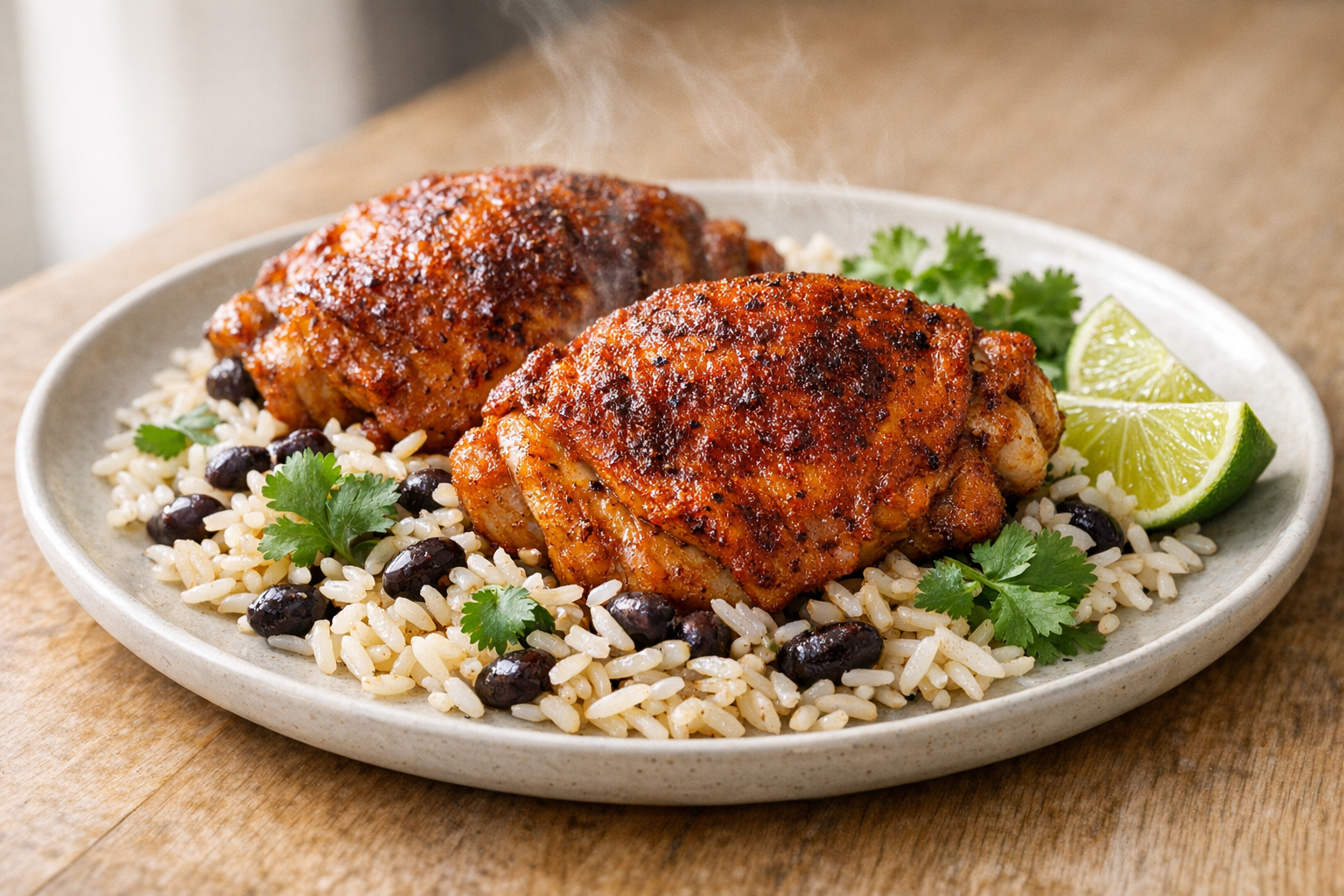 Smoky Paprika Baked Chicken Thighs (Rice & Beans)