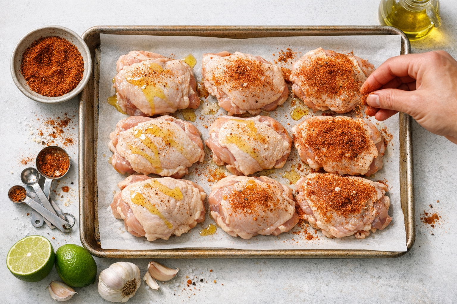 Smoky Paprika Baked Chicken Thighs (Rice & Beans)