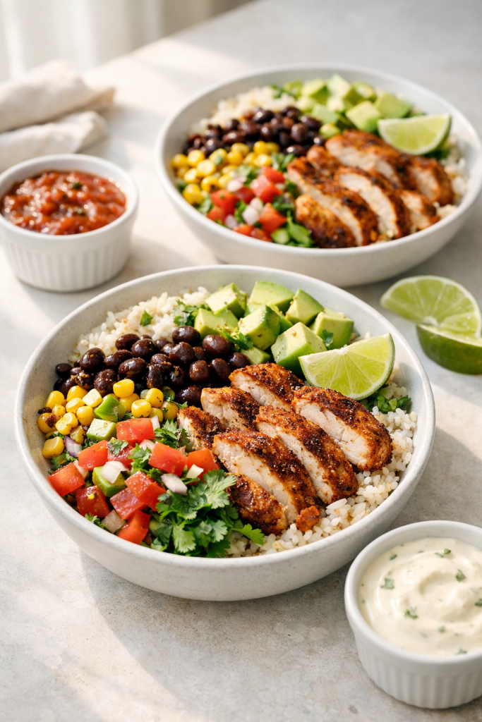 Chipotle Lime Roasted Chicken Meal Prep Burrito Bowls recipe