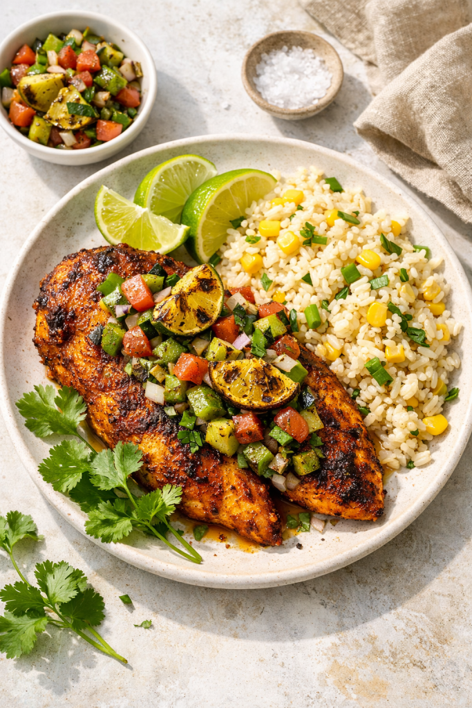 Smoky Paprika Grilled Chicken with Charred Lime Salsa recipe
