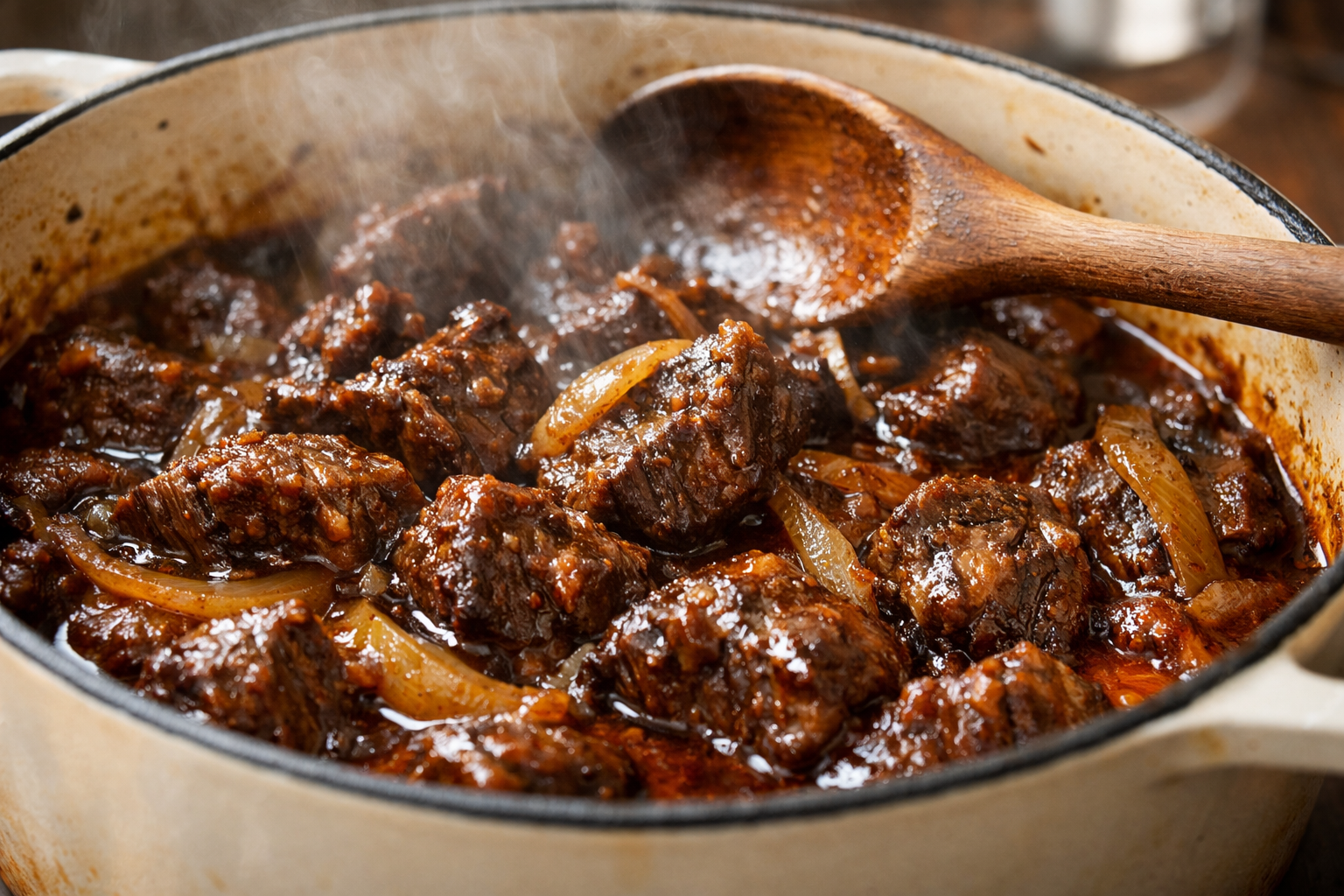 Smoky Braised Beef & Cheddar Potato Casserole