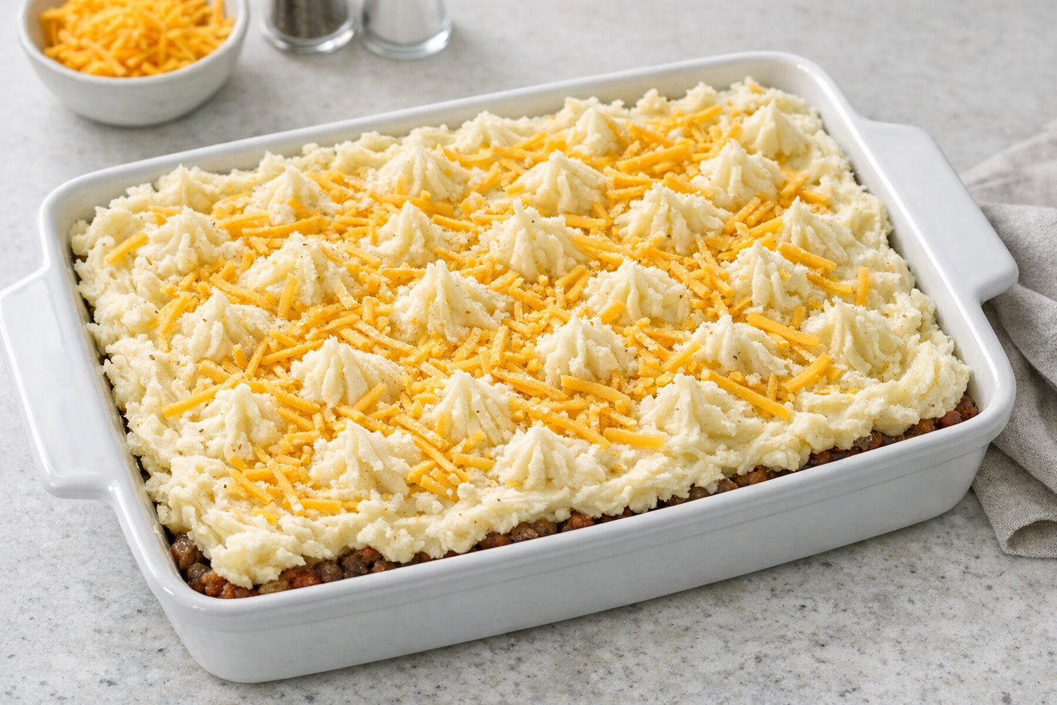 Smoky Braised Beef & Cheddar Potato Casserole