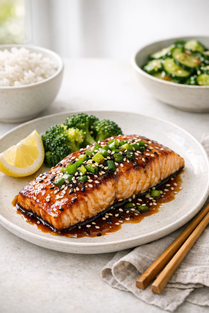 Baked Teriyaki Salmon with Sesame Scallion Glaze recipe