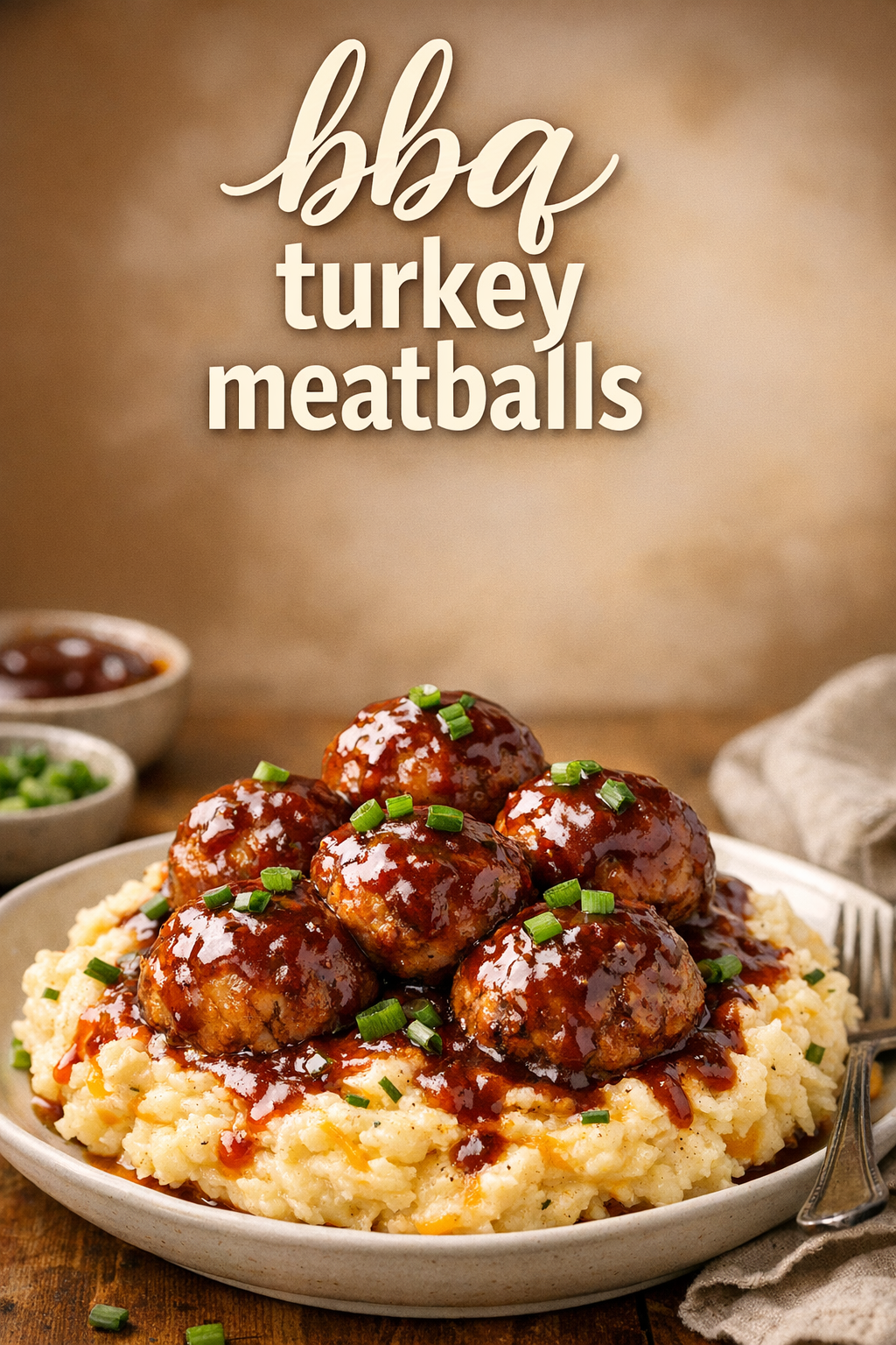 Oven-Baked BBQ Turkey Meatballs with Cheddar Mashed Potatoes