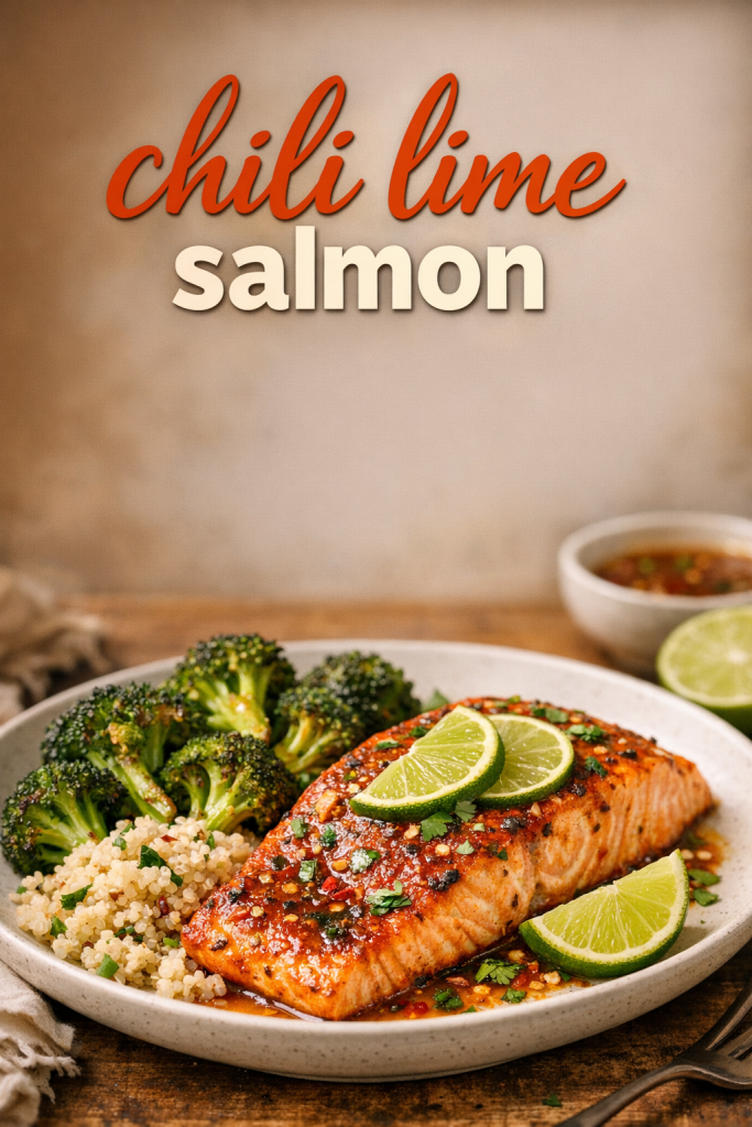 Chili Lime Baked Salmon with Roasted Broccoli and Quinoa