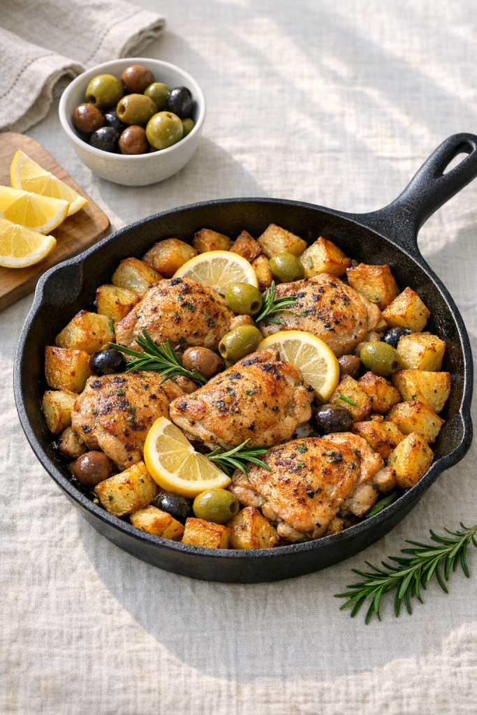 Skillet Lemon-Olive Chicken with Crispy Potatoes recipe