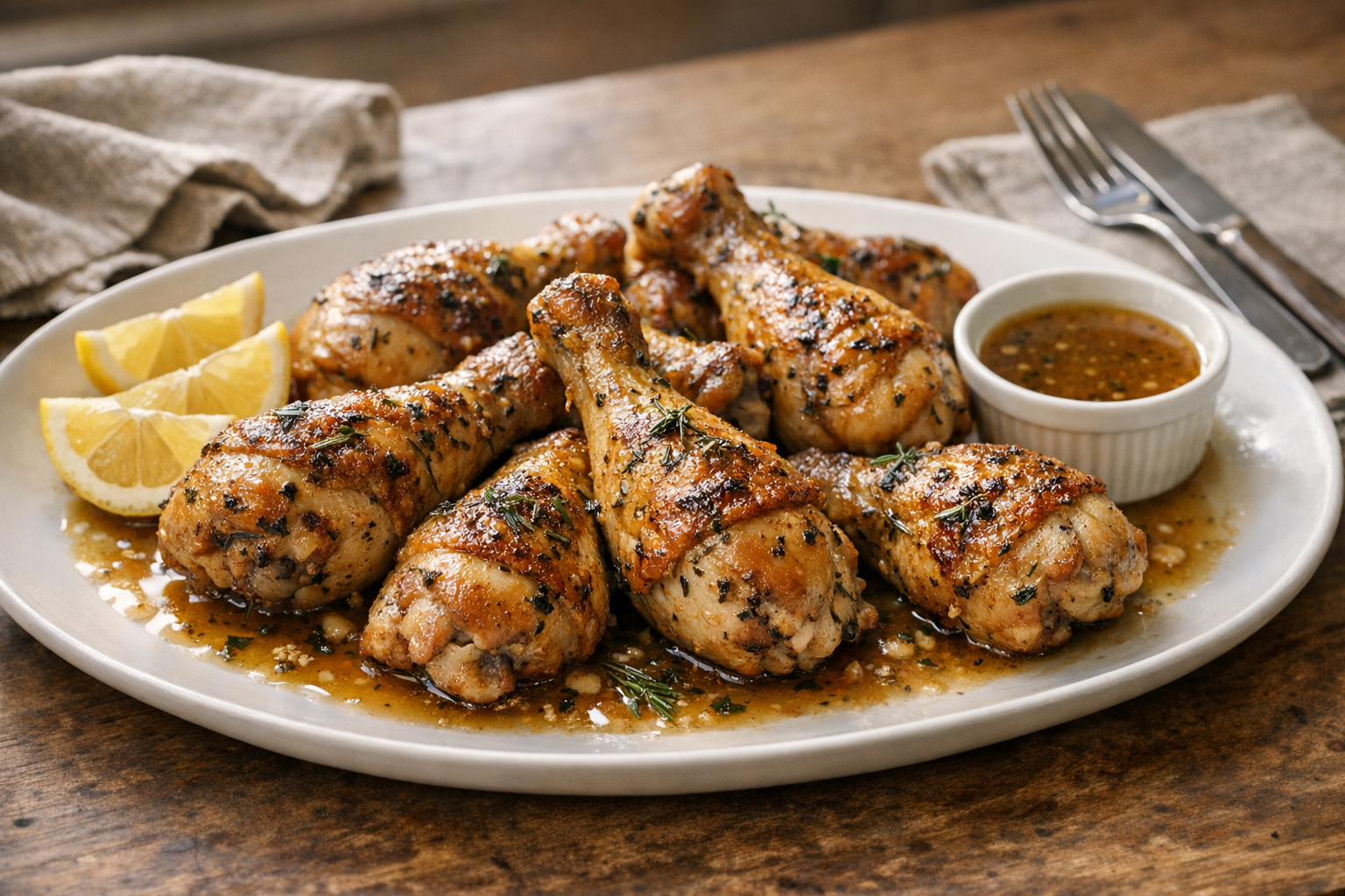 Herb-Roasted Chicken Drumsticks with Garlic Jus