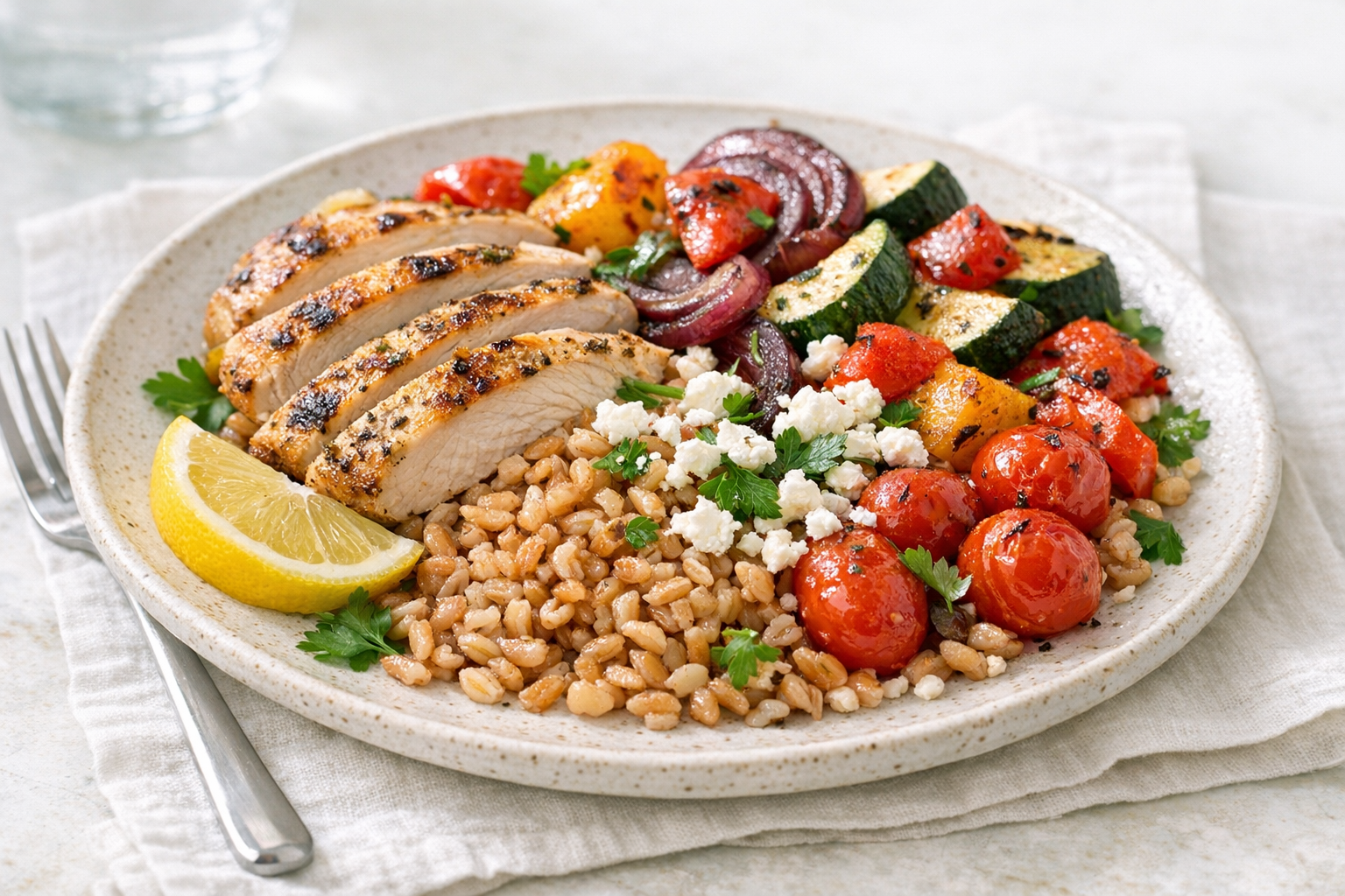 Mediterranean Chicken Farro Bowls (Meal Prep)