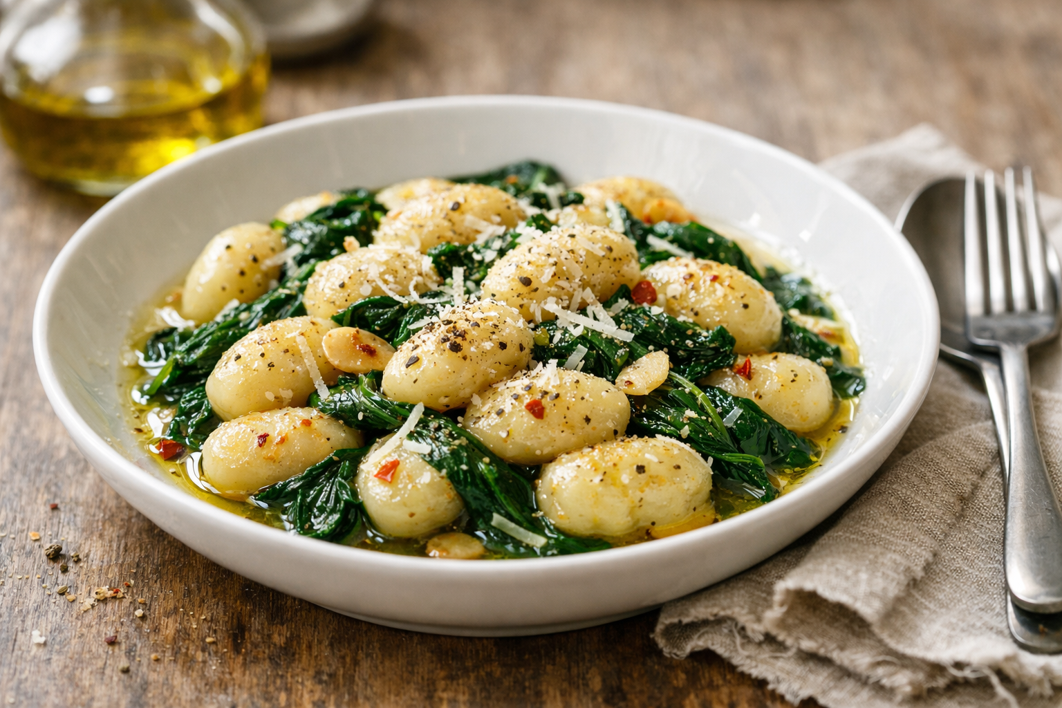 Tuscan Spinach Gnocchi with Garlic & Olive Oil