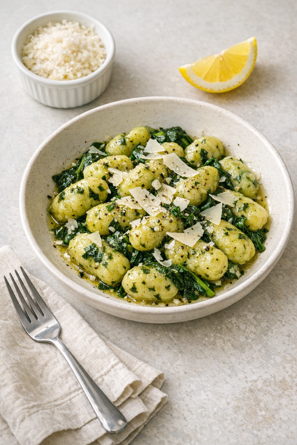 Tuscan Spinach Gnocchi with Garlic and Olive Oil recipe