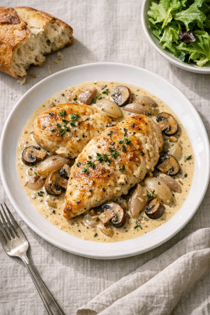 Skillet Dijon Chicken with Mushrooms and Shallots recipe