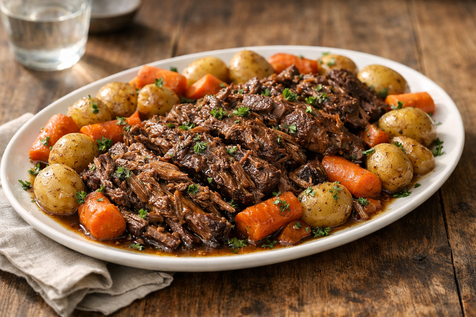 Slow Cooker Garlic Herb Beef with Carrots & Potatoes