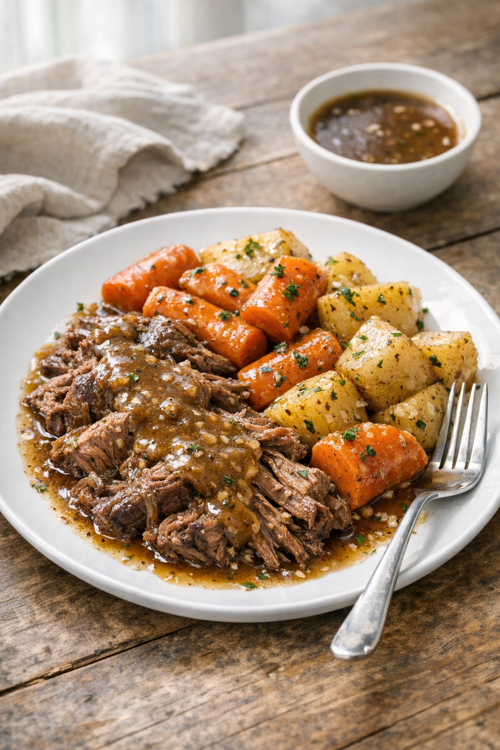 Slow Cooker Garlic Herb Beef with Carrots and Potatoes recipe