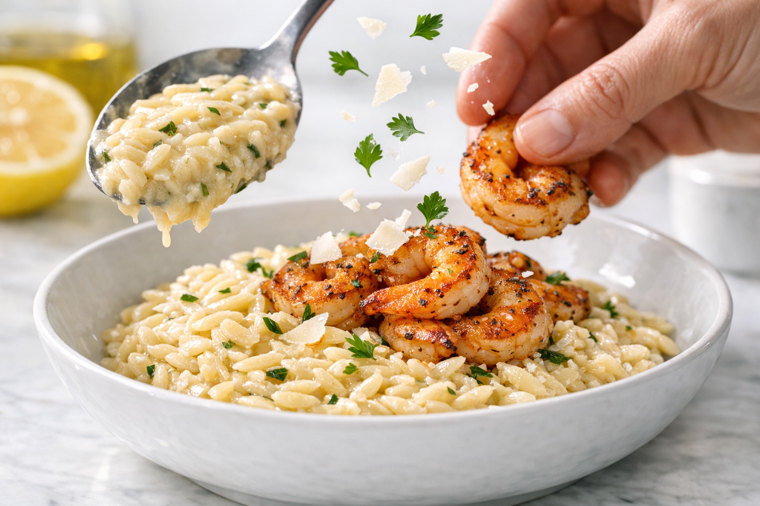 Pan-Seared Shrimp with Lemon Butter Orzo Recipe