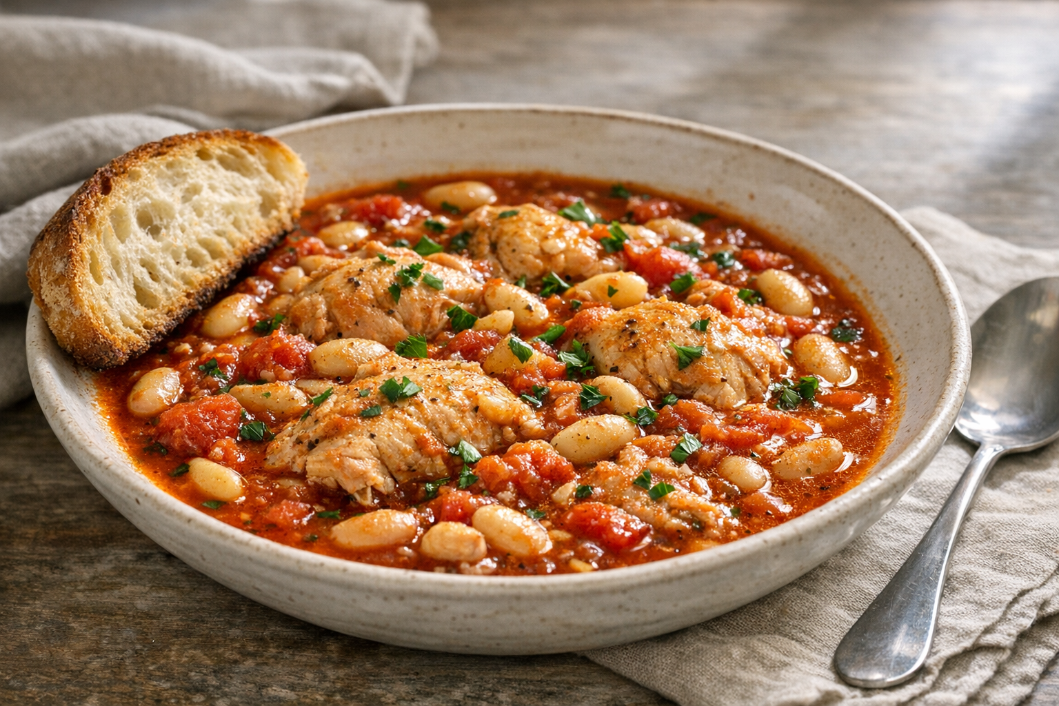 Rustic Chicken and White Bean Tomato Stew