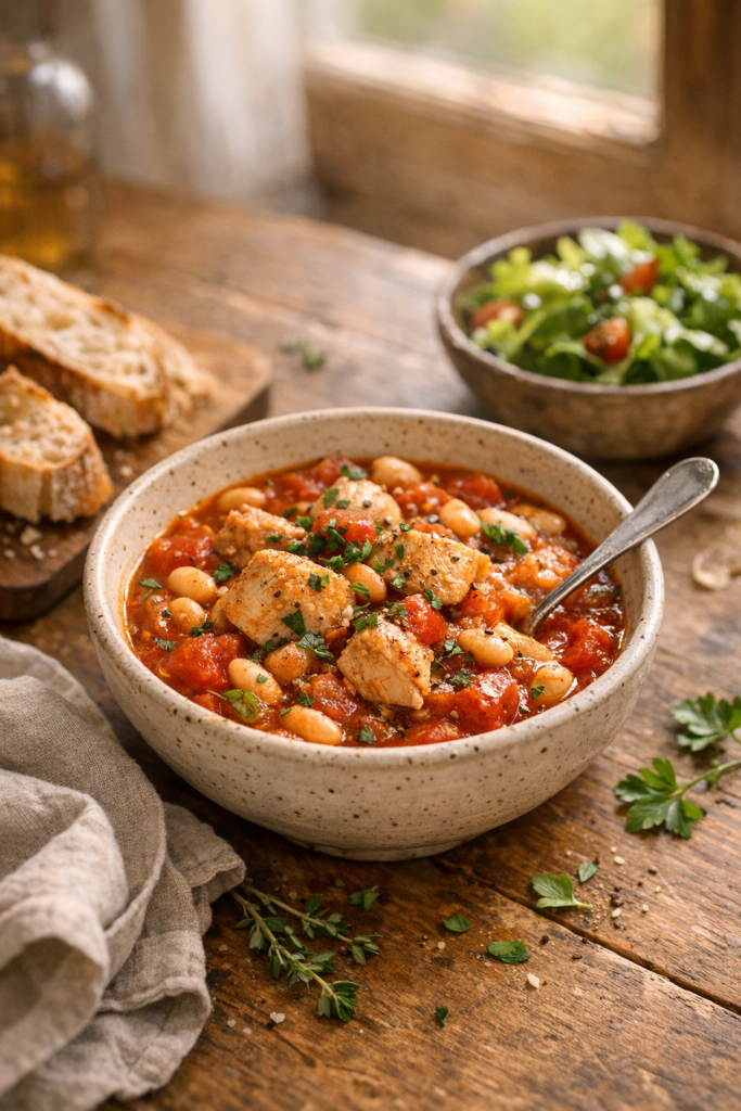 Rustic Chicken and White Bean Tomato Stew recipe