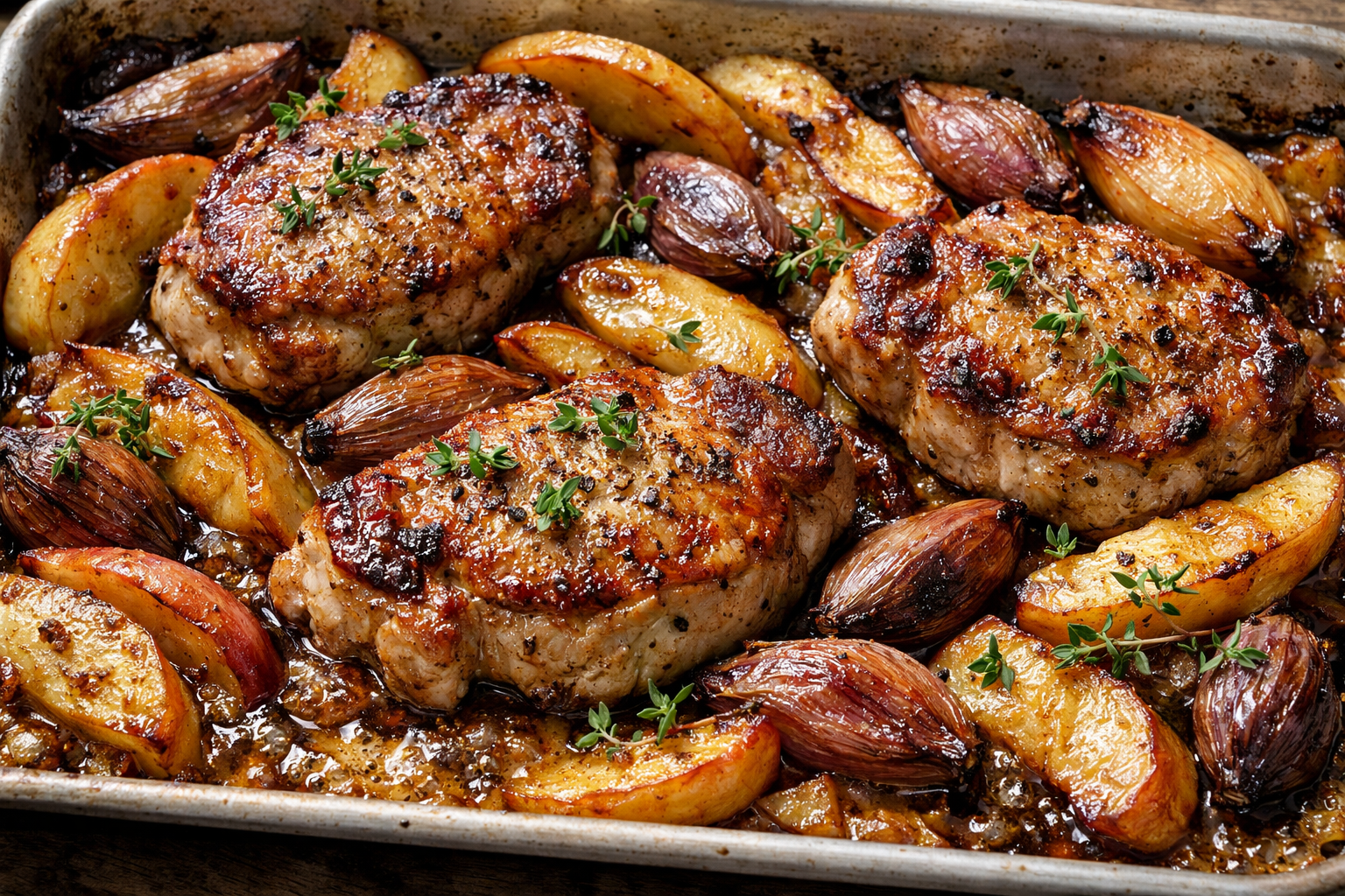Sheet-Pan Pork Chops with Apples & Roasted Shallots