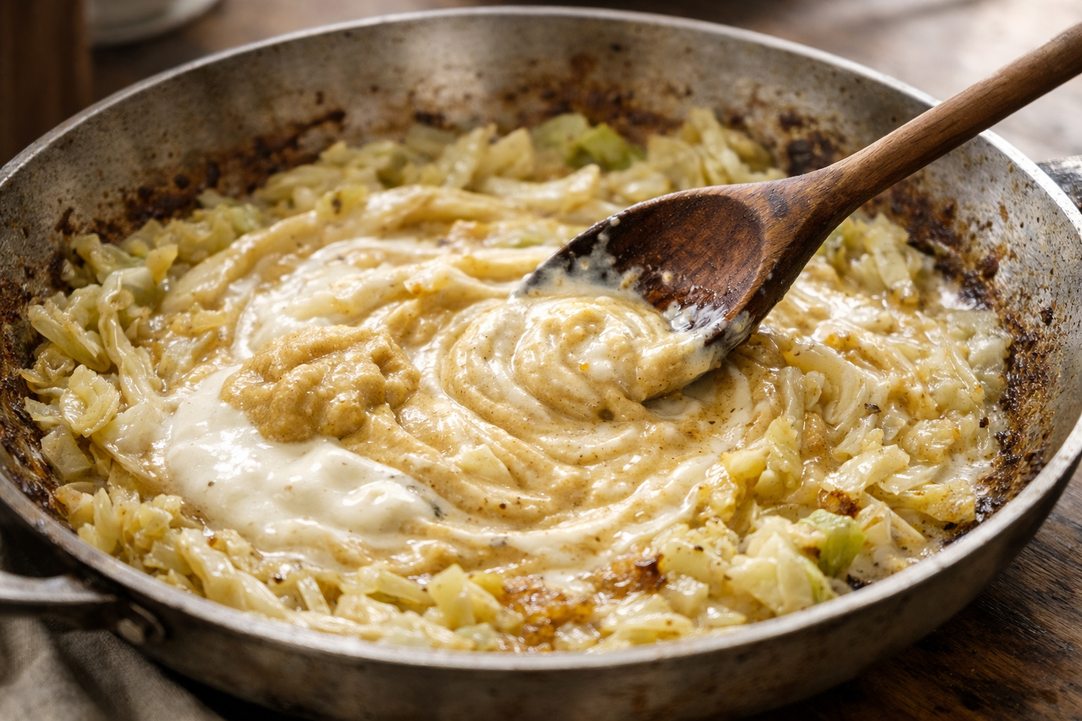 Cabbage and Sausage Skillet with Mustard Cream