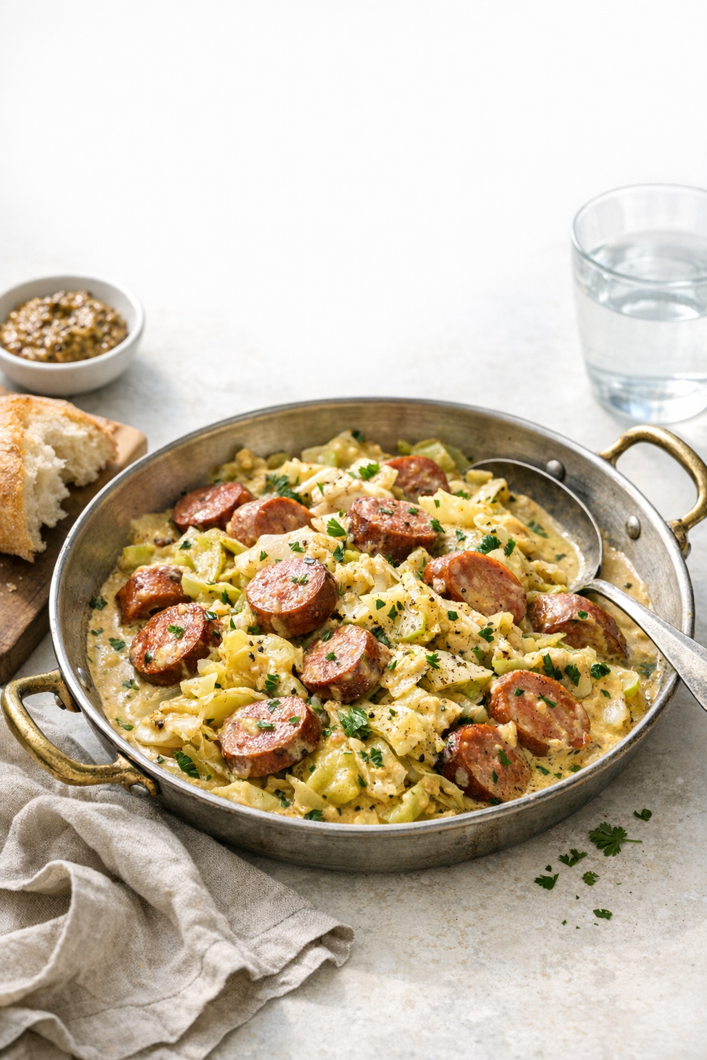 Cabbage and Sausage Skillet with Mustard Cream recipe