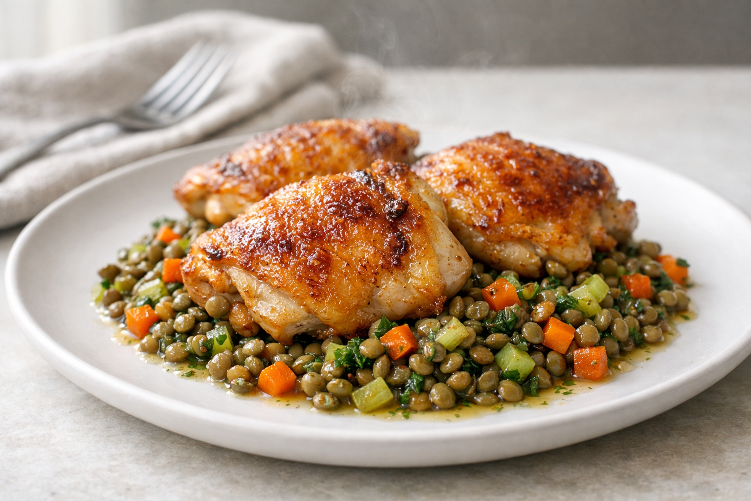 Pan-Roasted Chicken with Warm Lentil Salad