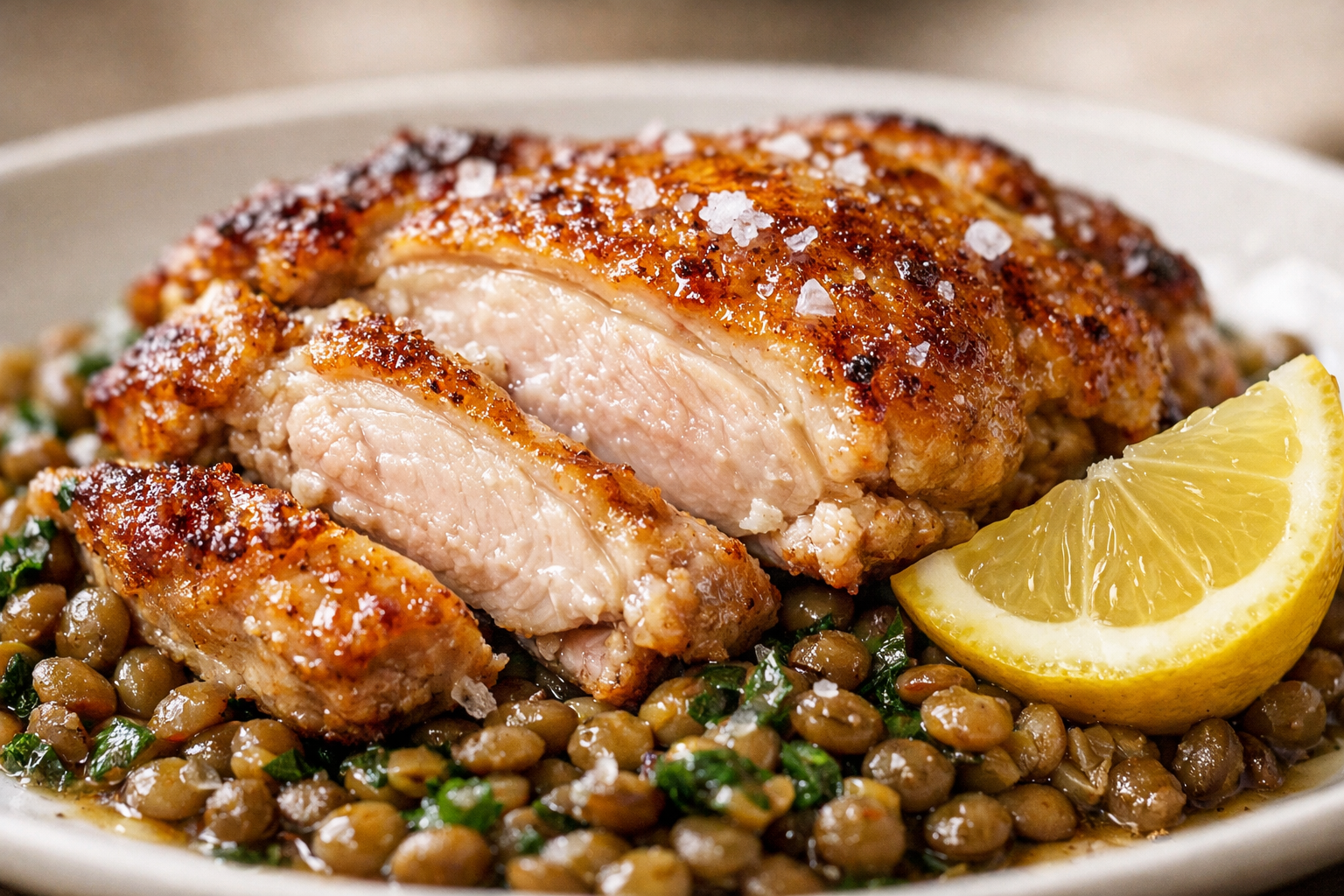 Pan-Roasted Chicken with Warm Lentil Salad