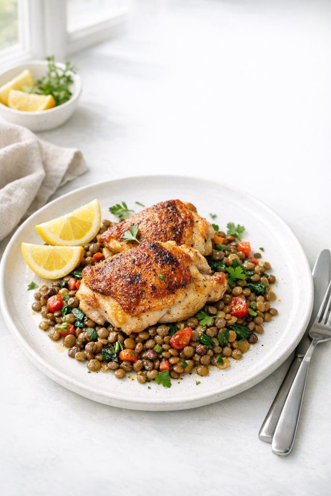 Pan-Roasted Chicken with Warm Lentil Salad recipe