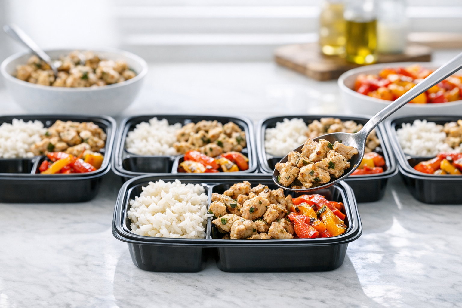 Garlic Herb Turkey Rice Bowls with Roasted Peppers
