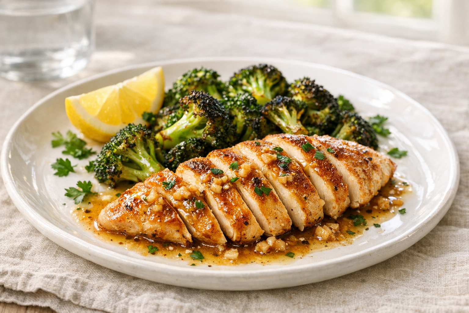 Skillet Garlic Chicken with Roasted Broccoli