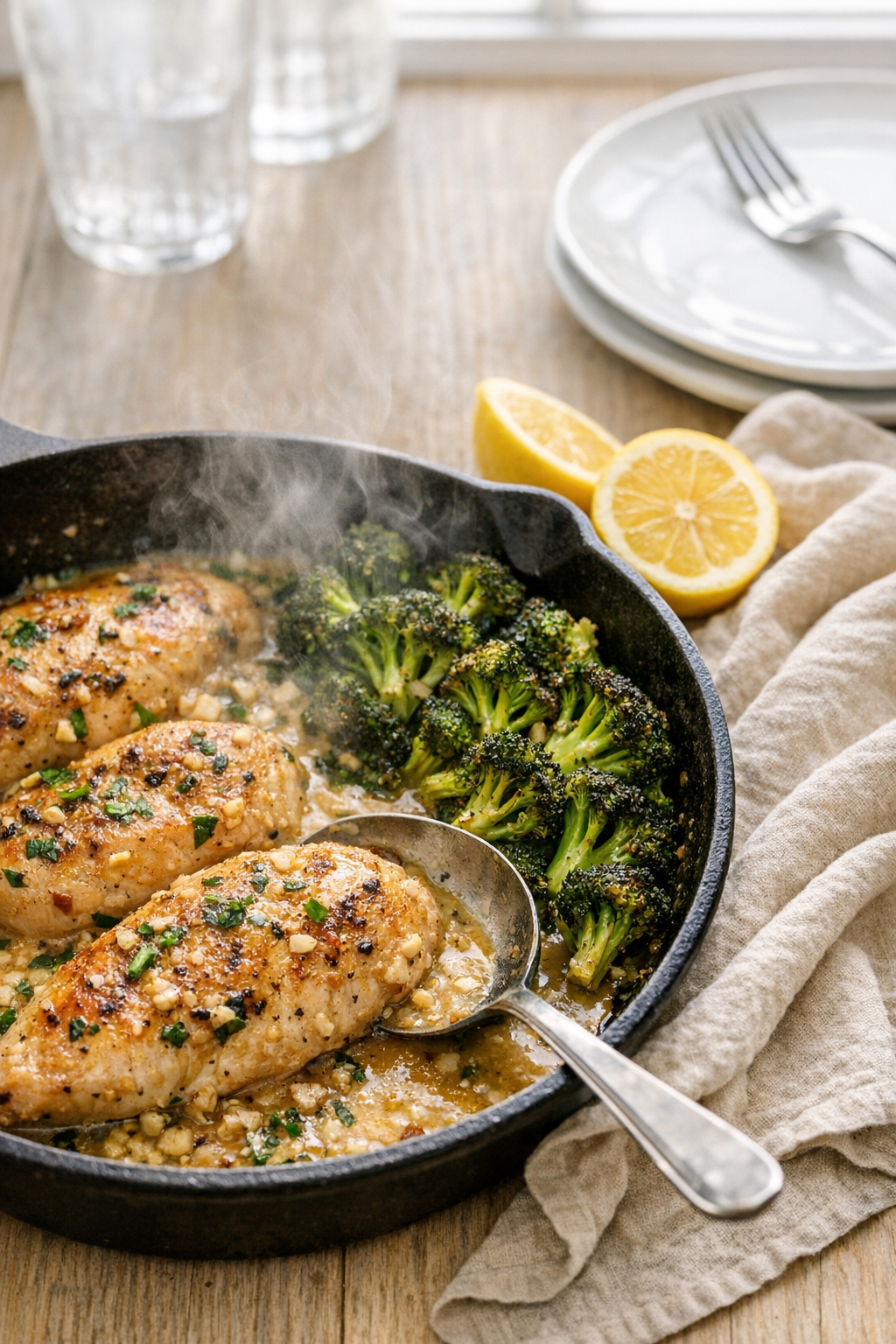 Skillet Garlic Chicken with Roasted Broccoli recipe