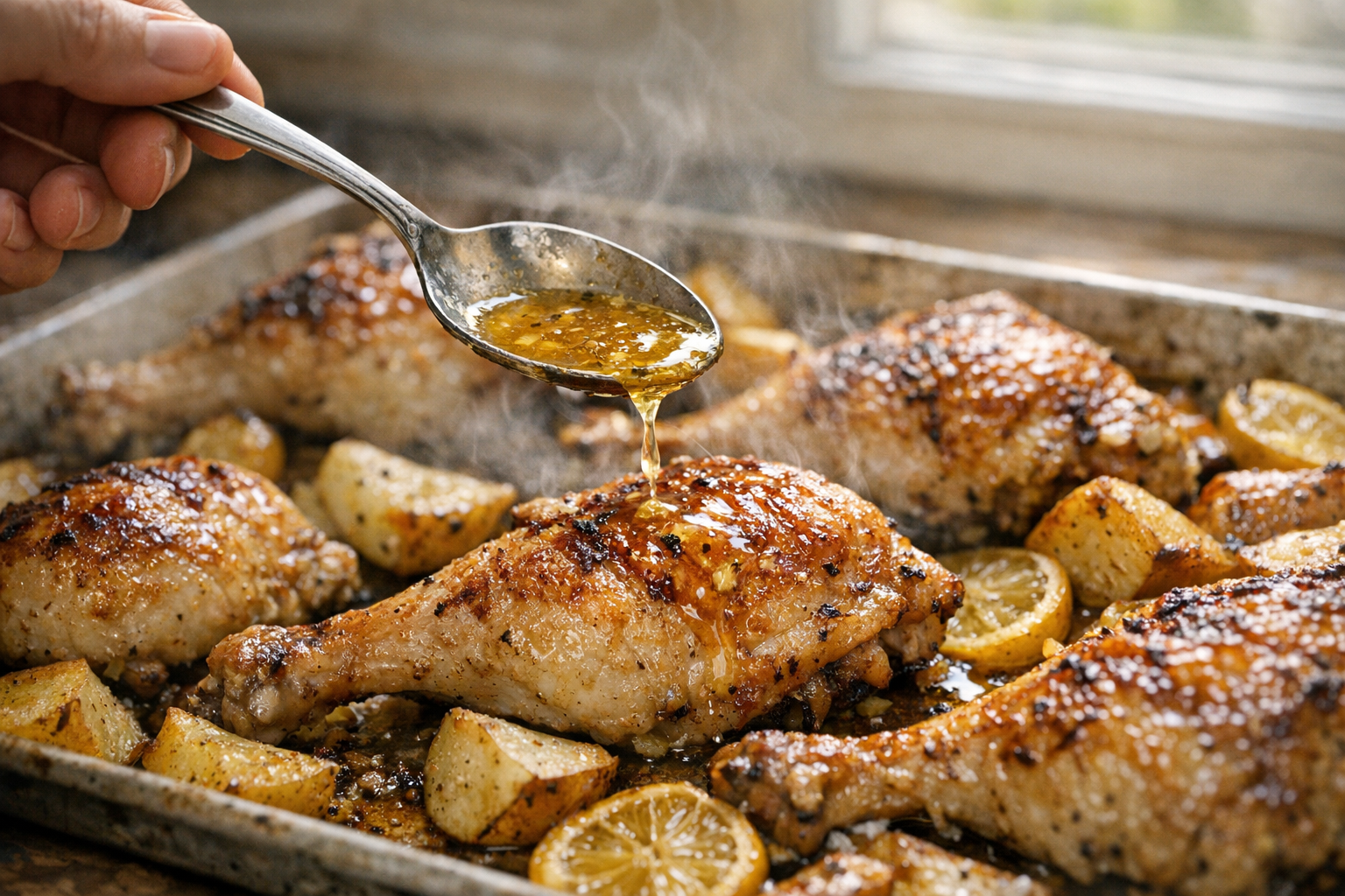 Oven-Baked Lemon Thyme Chicken Legs & Potatoes