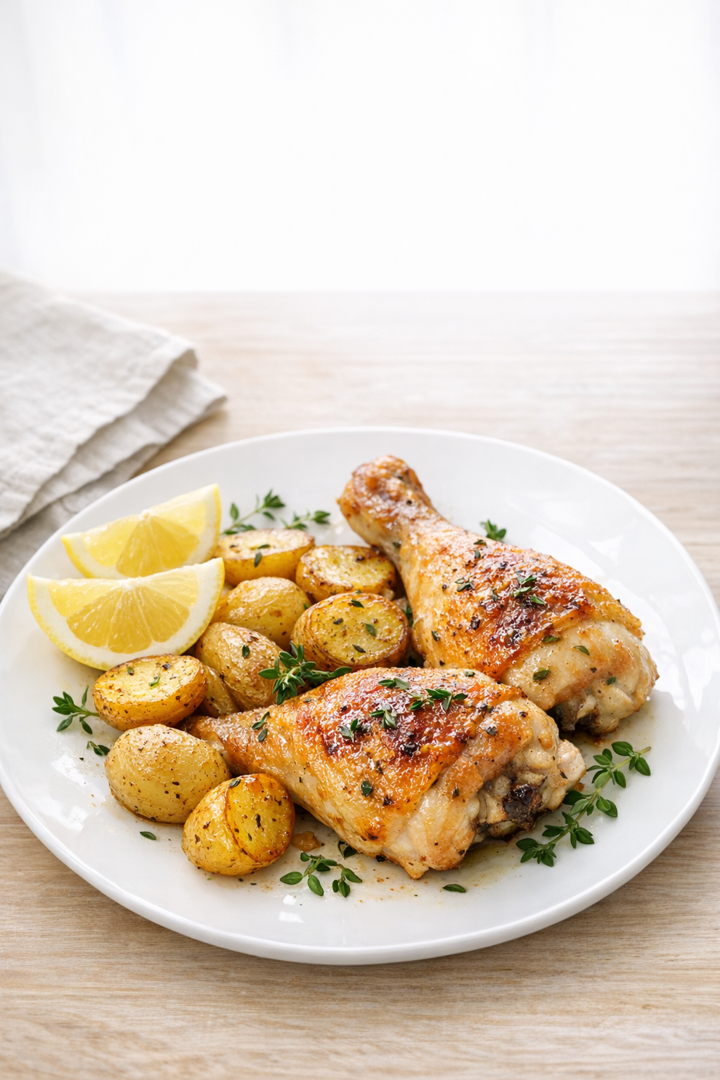 Oven-Baked Lemon Thyme Chicken Legs & Potatoes