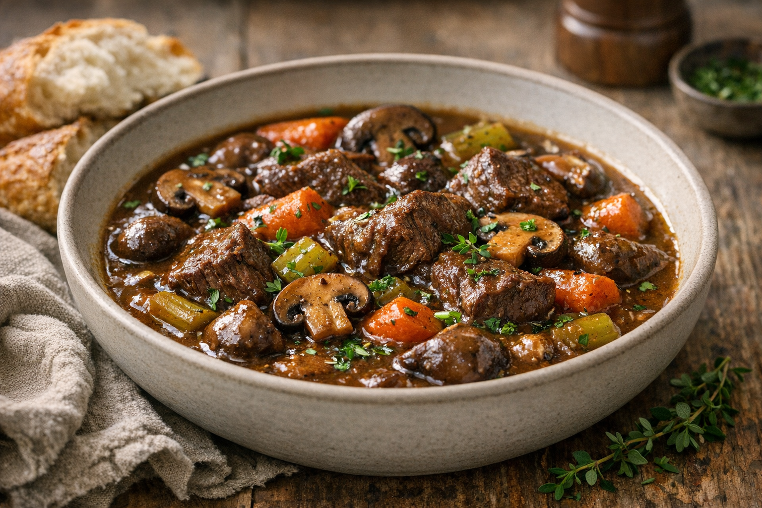 Slow Cooker Beef and Mushroom Stew with Herbs