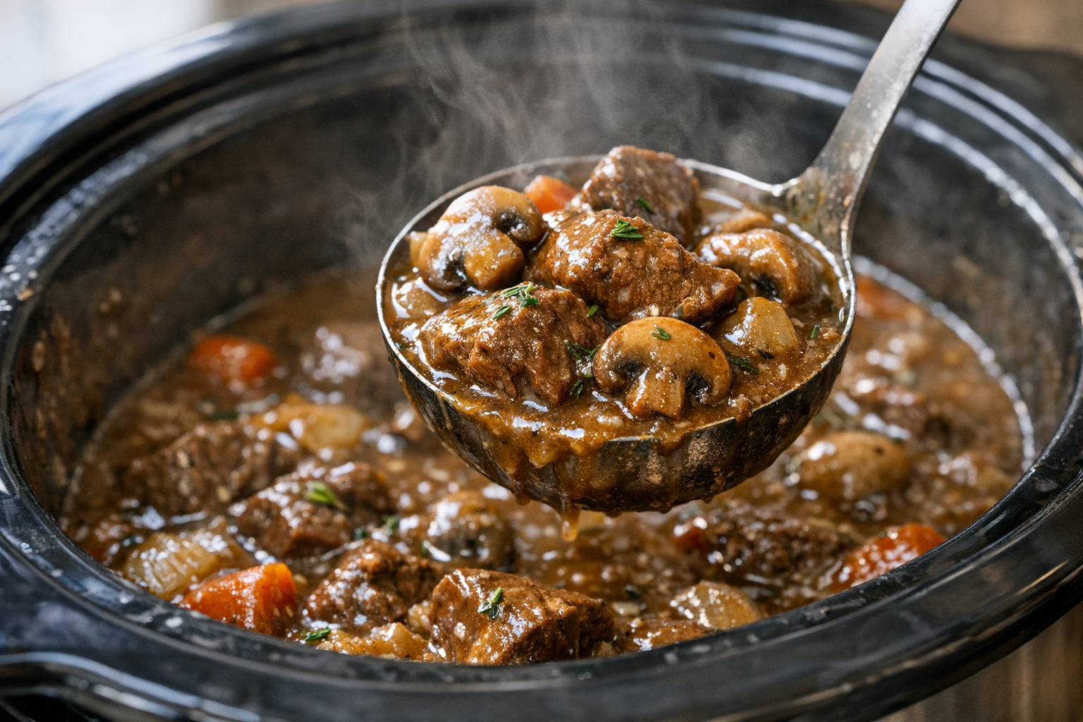 Slow Cooker Beef and Mushroom Stew with Herbs
