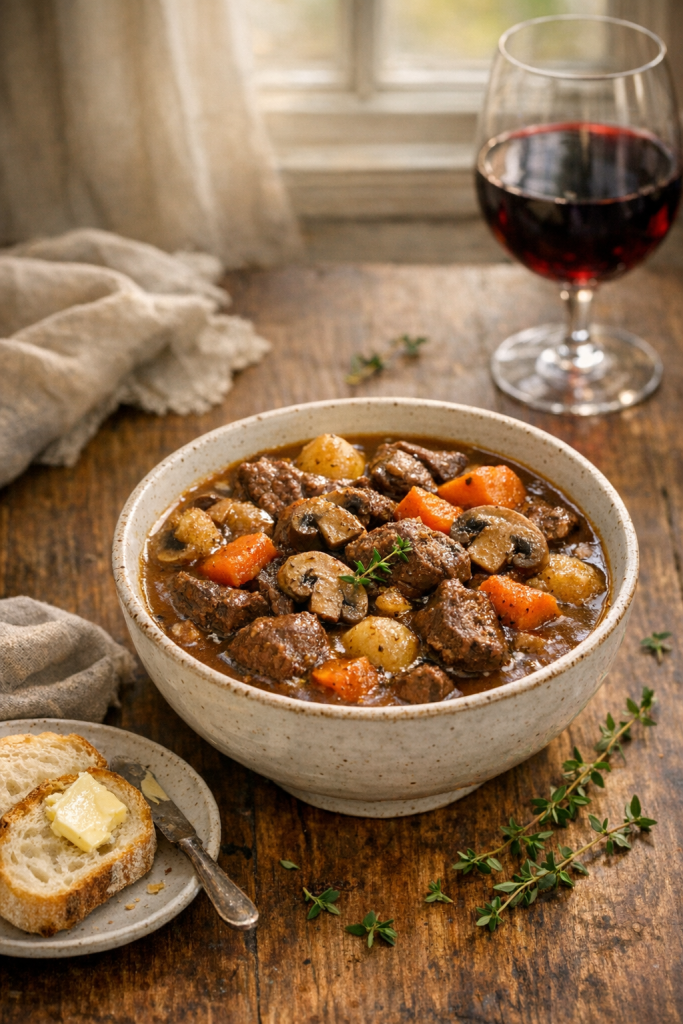 Slow Cooker Beef and Mushroom Stew with Herbs recipe