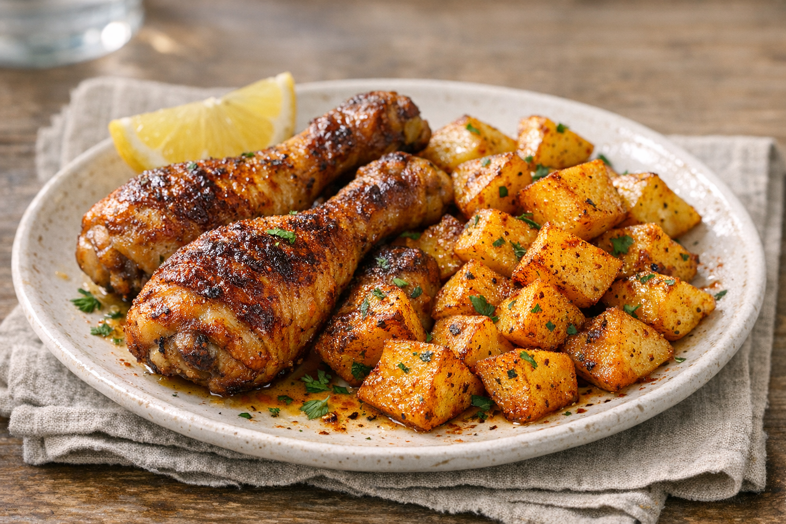 Crispy Oven Chicken Drumsticks with Paprika Potatoes