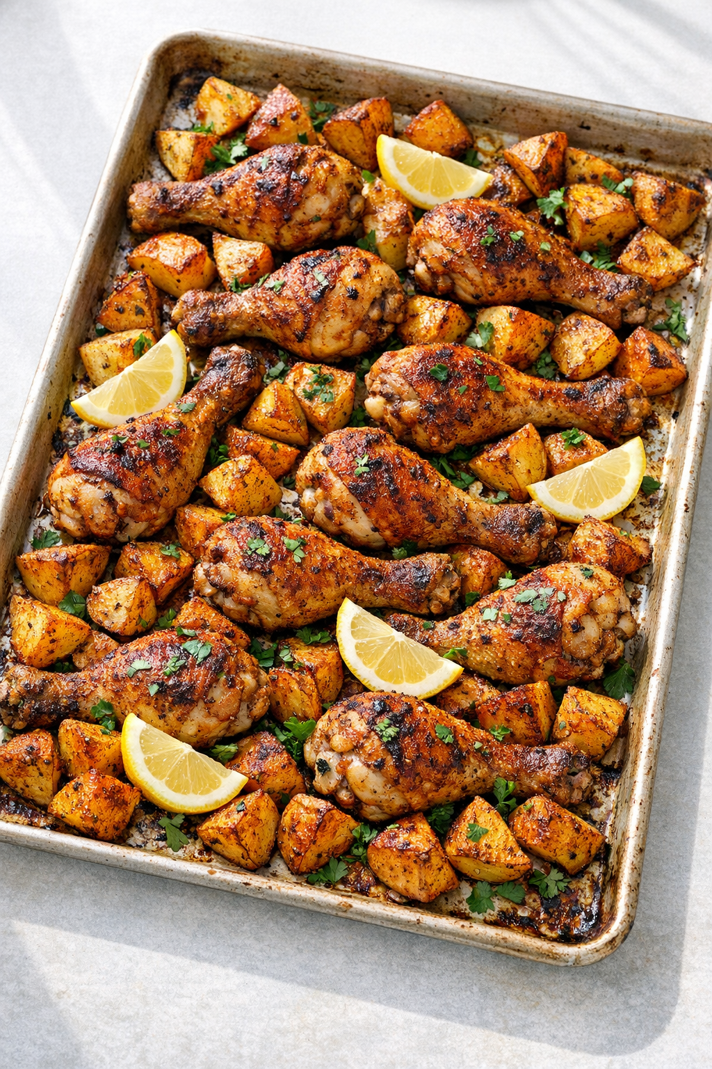 Crispy Oven Chicken Drumsticks with Paprika Potatoes recipe