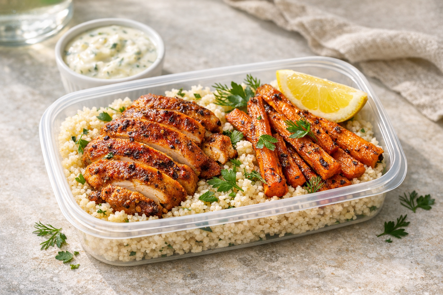 Meal Prep Chicken Couscous Bowls with Roasted Carrots