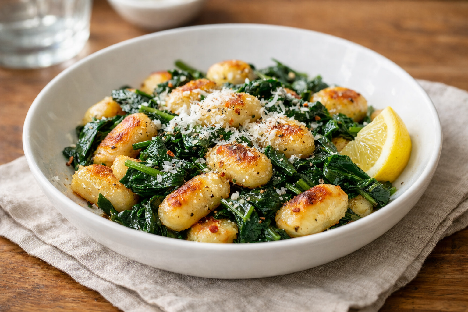 Skillet Spinach Gnocchi with Garlic & Parmesan